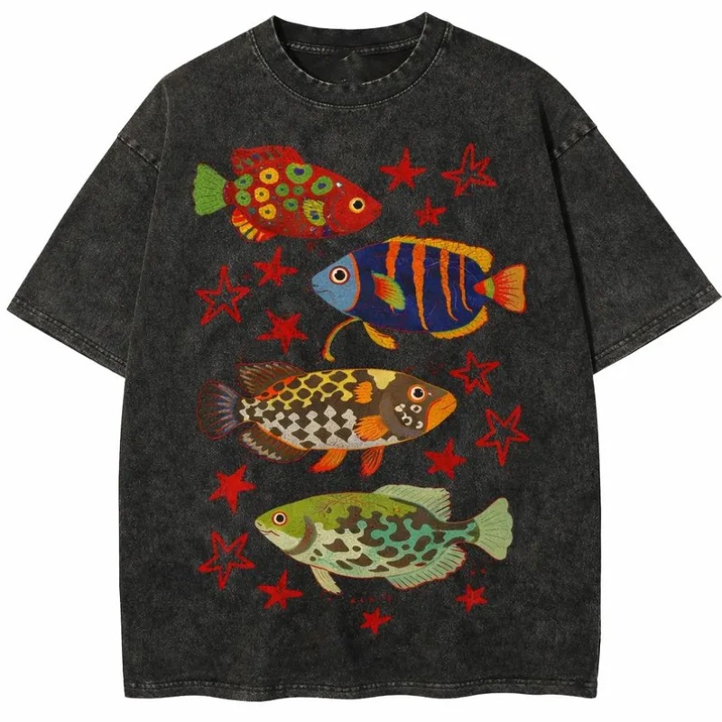 Vintage Washed Tropical Fish P - Aquarium Marine Color ulasan dan harga